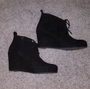 Black wedge booties